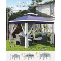 11x11 FT Heavy-Duty Outdoor Gazebo Pavilion - Double Roof W/ Mosquito Netting, All-Weather Metal Frame For Patio, Garden & Deck