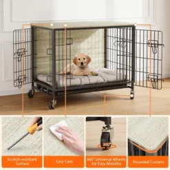 27.2" Modern Double Door Wooden Dog Kennel For Indoor Use With Removable Tray And Mobility Wheels 10 27.2" Modern Double Door Wooden Dog Kennel For Indoor Use With Removable Tray And Mobility Wheels -The Range Shop GUEST ddfcab5d 190c 4cf9 8511 755608d50e1d