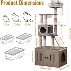 Cat Tree With Litter Box Enclosure, 2-in-1 Cat Tower, 66.9-Inch Tall Cat Condo With Scratching Posts, Perch (Grey)