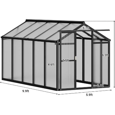 6x10x6.5 FT Greenhouses For Outdoors, Aluminum Green House With Polycarbonate Roof, Sliding Door, Adjustable Vent For Garden, Backyard, Patio, Black 6 6x10x6.5 FT Greenhouses For Outdoors, Aluminum Green House With Polycarbonate Roof, Sliding Door, Adjustable Vent For Garden, Backyard, Patio, Black - Image 6