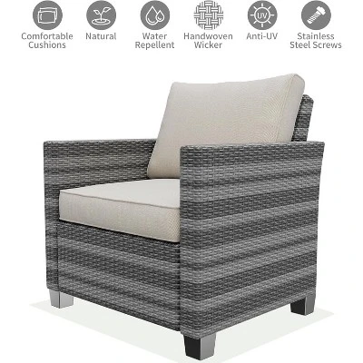 Outdoor Wicker Patio Furniture Sectional Set, Glass Top Table With Hidden Storage, Includes 7 Seating Components, Natural Rattan With Cushions 2 Outdoor Wicker Patio Furniture Sectional Set, Glass Top Table With Hidden Storage, Includes 7 Seating Components, Natural Rattan With Cushions - Image 2