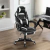 360° Swivel Gaming Chair With Retractable Footrest, Adjustable Height PU Leather Computer Chair, Ergonomic Lumbar & Headrest Support For Play Room,