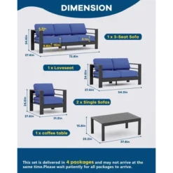 5 Piece Aluminum Patio Furniture Set, Outdoor Furniture With Cushions And Coffee Table, Modern Patio Sofa Set For Balcony, Garden, Porch -The Range Shop GUEST e1161bbe df50 49a7 80c1 cc05a5a236fe