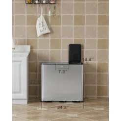 3x5.3 Gallon Trash And Recycle Bin Combo, 3 Compartment Stainless Steel Garbage Can With Soft Close Lids & Removable Inner Buckets For Kitchen Office 10 3x5.3 Gallon Trash And Recycle Bin Combo, 3 Compartment Stainless Steel Garbage Can With Soft Close Lids & Removable Inner Buckets For Kitchen Office -The Range Shop GUEST e2236304 f08f 4858 b982 a765cbc348ea