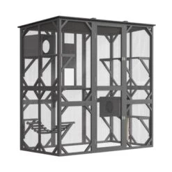 70'' Large Walk-in Catio Outdoor Cat Enclosure With Window, 4 Jumping Platforms & 2 Resting Box