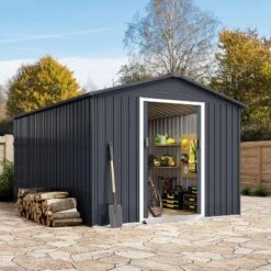 10X10 FT Outdoor Storage Shed, Galvanized Steel Storage Shed, Steel Sliding Doors, Weather Resistant, Garden Tool Shed With Lockable Door -The Range Shop GUEST e4b37f78 c189 4f04 b682 b4f32e4bcf2a