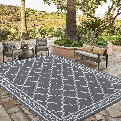 5x8 FT Waterproof Outdoor Plastic Straw Rug For Patio Reversible Portable Plastic Straw Rug, For Porch, Backyard, Balcony, Grey/White 1 5x8 FT Waterproof Outdoor Plastic Straw Rug For Patio Reversible Portable Plastic Straw Rug, For Porch, Backyard, Balcony, Grey/White