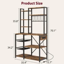 Bakers Rack With Power Outlets & Hooks, Industrial Microwave Stand With Storage, Slim Coffee Bar Station Kitchen Shelves For Small Spaces -The Range Shop GUEST e70e9992 0ab8 4921 9a7a ad5177b23241