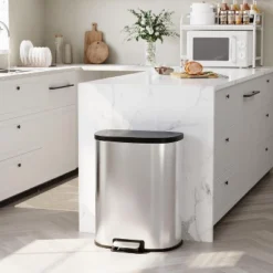 Hands-Free Trash Can, 13 Gallons Stainless Steel Garbage Can With Foot Pedal And Inner Bucket, Semi-Circular Heavy Duty Kitchen Trash Bin, Silver -The Range Shop GUEST e83c6b6e d625 42d3 99a1 23860f6a6a66