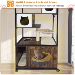 Cat Litter Box Enclosure, Hidden Litter Box Cabinet With Condo, Hammock, Scratching Mat & Post, Cat House With Storage Shelves & Wheels -The Range Shop GUEST e8c1c8d6 205c 49c2 b56e 7b5b7e663a90