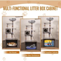 Cat Tree With Litter Box Enclosure, 2-in-1 Cat Tower, 66.9-Inch Tall Cat Condo With Scratching Posts, Perch (Grey) -The Range Shop GUEST e9529fb3 1fd6 4de9 9e52 dc848f6769e0