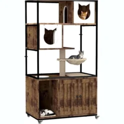 Cat Litter Box Enclosure, Hidden Litter Box Cabinet With Condo, Hammock, Scratching Mat & Post, Cat House With Storage Shelves & Wheels -The Range Shop GUEST e98fda13 31af 4297 b8bc 94c1d5104246