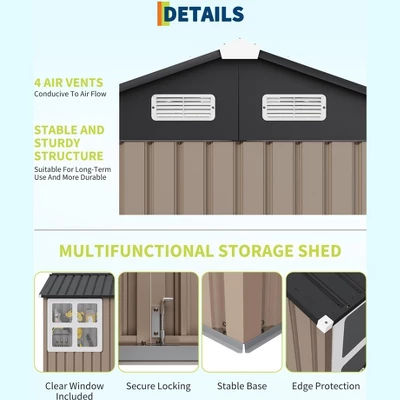 6x8 Ft Metal Outdoor Storage Shed With Window, Lockable Tool Storage Sheds, Oversized Steel Garden Sheds With Sloped Roof For Backyard, Patio, Garage 3 6x8 Ft Metal Outdoor Storage Shed With Window, Lockable Tool Storage Sheds, Oversized Steel Garden Sheds With Sloped Roof For Backyard, Patio, Garage - Image 3