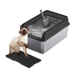Stainless Steel Cat Litter Box With Lid, Large Litter Box For Big Cats Non-Stick Stainless Steel Cat Boxes With Double Layer Litter Mat And Scoop -The Range Shop GUEST e9b6df40 89f8 4e3d 84d7 62775a7b4664