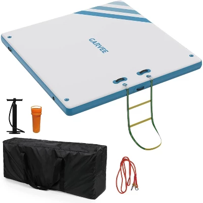 Inflatable Lake Floats For Adults, 10x10 Ft Multi-Person Floating Dock With Rope Ladder, Non-Slip Surface, Floating Mat With Storage Bag, Green/Blue 6 Inflatable Lake Floats For Adults, 10x10 Ft Multi-Person Floating Dock With Rope Ladder, Non-Slip Surface, Floating Mat With Storage Bag, Green/Blue - Image 6