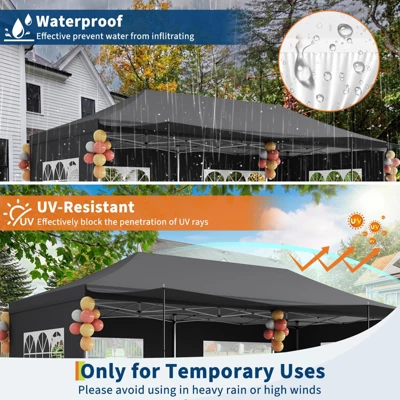 10x20 Pop Up Canopy Tent, Heavy Duty Commercial Easy Up Canopy With Removable Sidewalls, Awning & Roller Bag For Outdoor, Parties, Garden Gazebo Tent 3 10x20 Pop Up Canopy Tent, Heavy Duty Commercial Easy Up Canopy With Removable Sidewalls, Awning & Roller Bag For Outdoor, Parties, Garden Gazebo Tent - Image 3