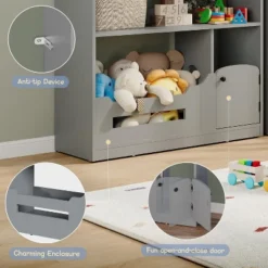 Kids Bookshelf, Toy Storage Organizer, Wooden Toddler Bookcase W/Motion Sensor Light For Kids