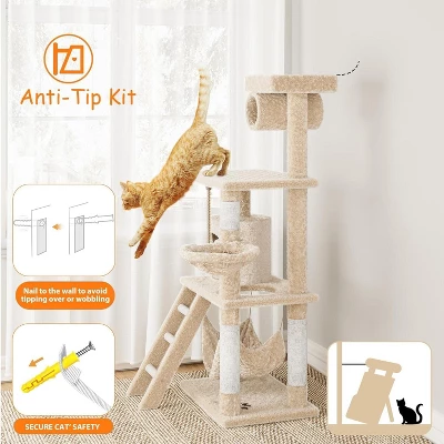 Cat Tree, Tall Cat Tower Condo For Indoor Large Cats, Cat House Furniture With Padded Plush Perch Sisal Scratching Posts 4 Cat Tree, Tall Cat Tower Condo For Indoor Large Cats, Cat House Furniture With Padded Plush Perch Sisal Scratching Posts - Image 4