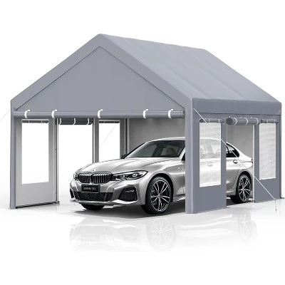 13 X 20 FT Metal Carport, With Side-Opening Door & Roll-Up Windows, All-Inclusive Metal Carport, Outdoor Portable Garage Shelters Tents, Grey 7 13 X 20 FT Metal Carport, With Side-Opening Door & Roll-Up Windows, All-Inclusive Metal Carport, Outdoor Portable Garage Shelters Tents, Grey - Image 7