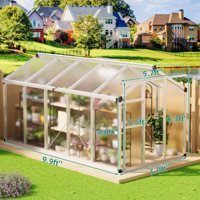 6x8 FT Greenhouses For Outdoors, Heavy Duty Aluminum Green House With Polycarbonate Roof, Sliding Door, Adjustable Vent For Garden, Backyard, Natural 5 6x8 FT Greenhouses For Outdoors, Heavy Duty Aluminum Green House With Polycarbonate Roof, Sliding Door, Adjustable Vent For Garden, Backyard, Natural - Image 5