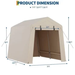 7x10 FT Outdoor Storage Shed, Motorcycle Shed With 2 Roll-Up Zipper Doors & Vents, Heavy-Duty Carport Portable Garage For Bike Firewood Tools, Khaki -The Range Shop GUEST ef9b559d ef19 4b5a 96b5 c0fd632776fc