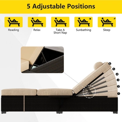 Wicker Chaise Outdoor,Reclining Adjustable Pool Rattan Chaise Chair,Patio Rattan Wicker Chaise Lounge Chair Set Of 2, For Pool Deck 4 Wicker Chaise Outdoor,Reclining Adjustable Pool Rattan Chaise Chair,Patio Rattan Wicker Chaise Lounge Chair Set Of 2, For Pool Deck - Image 4