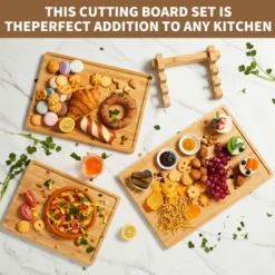 Bamboo Wood Cutting Boards Set Of 3 With Holder, Kitchen Chopping Boards With Inner Handle -The Range Shop GUEST f1a13c31 ea51 4c70 b978 b3fd2ec554f1