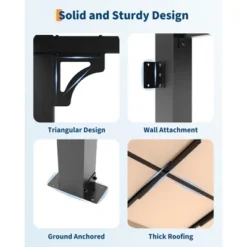 12' X 16' Lean To Hardtop Gazebo, Wall-Mounted Pergola With Polycarbonate Roof, Heavy Duty Aluminum Awnings For Patio, Deck, Porch, Backyard, Garden