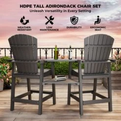 Patio HDPE Adirondack Chairs, Outdoor Tall Seating, For Deck, Balcony, Backyard, Patio Bar Stool Chair, Gray -The Range Shop GUEST f20eaff1 377c 4bf6 9376 7eafc5283221