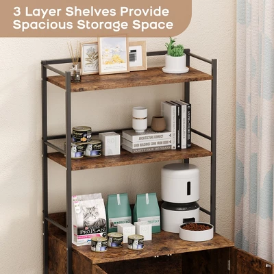 Cat Litter Box Enclosure, 2-in-1 Cat Litter Box Furniture Hidden With 2 Tier Storage Shelves And Doors, Wooden Cat House 2 Cat Litter Box Enclosure, 2-in-1 Cat Litter Box Furniture Hidden With 2 Tier Storage Shelves And Doors, Wooden Cat House - Image 2