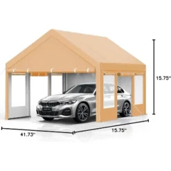 13 X 20 FT Metal Carport, With Side-Opening Door & Roll-Up Windows, All-Inclusive Metal Carport, Outdoor Portable Garage Shelters Tents, Yellow