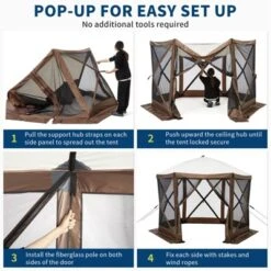 Gazebo Screen Tent With Mosquito Netting, 6 Sided Pop Up Canopy Shelter, With Carrying Bag, Ground Stakes, For Outdoor Camping, Lawn, Backyard -The Range Shop GUEST f41d0b01 8187 4387 bcf1 b2527d1f3b6a