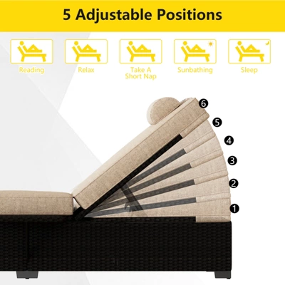 Wicker Chaise Outdoor,Reclining Adjustable Pool Rattan Chaise Chair,Patio Rattan Wicker Chaise Lounge Chair Set Of 2, For Pool Deck 3 Wicker Chaise Outdoor,Reclining Adjustable Pool Rattan Chaise Chair,Patio Rattan Wicker Chaise Lounge Chair Set Of 2, For Pool Deck - Image 3