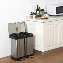 13 Gallon Step-Open Dual Trash And Recycling Bin With Soft-Close Lid, Minimalistic For Home, Kitchen, Laundry Room, Office, Without Inner Bucket -The Range Shop GUEST f48d9711 ae0d 462a a70c 2864003a5b1a