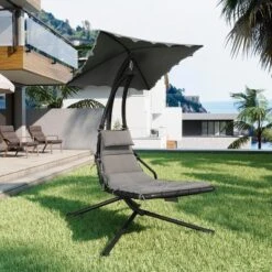 Hanging Chaise Lounge Swing Chair With Canopy, Curved Steel Hammock Lounger For Indoor And Outdoor Use, Patio, Pool, Garden -The Range Shop GUEST f5223cc5 d584 468b a2b7 ece816e9c359