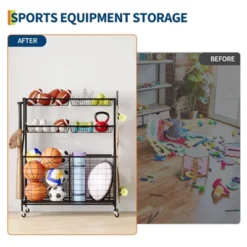 Sports Equipment Garage Organizer, Sports & Toy Storage Organizer For Garage, Outdoor Ball Storage With Baskets, Hooks & Rolling Cart, Ball Rack -The Range Shop GUEST f629a349 fdae 4220 8520 3373dd69e236