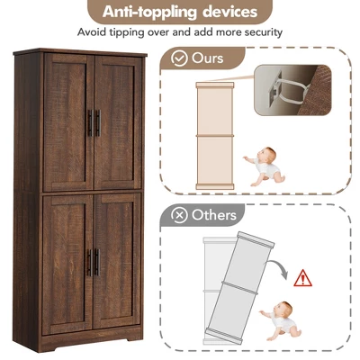 Pantry Cabinet, 70" Kitchen Pantry Cabinet With Doors And Adjustable Shelves, Freestanding Cupboard 3 Pantry Cabinet, 70" Kitchen Pantry Cabinet With Doors And Adjustable Shelves, Freestanding Cupboard - Image 3