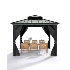 12' X 12' Hardtop Gazebo, Aluminum Frame Canopy With Galvanized Steel Double Roof, Netting & Curtains, Outdoor Pergola For Patio, Lawn, Garden, Khaki 9 12' X 12' Hardtop Gazebo, Aluminum Frame Canopy With Galvanized Steel Double Roof, Netting & Curtains, Outdoor Pergola For Patio, Lawn, Garden, Khaki -The Range Shop GUEST f83bf60f 3b64 4a04 9d0a f1521731cde0