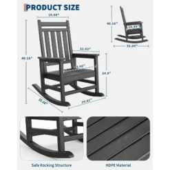 Adirondack Outdoor Patio Rocking Chair, All Weather HDPE Glider Rocker Chair With High Backrest For Porch Balcony Lawn, 380 Lbs Capacity -The Range Shop GUEST f90d44ed d5dd 4915 b32d c9d7b8028201