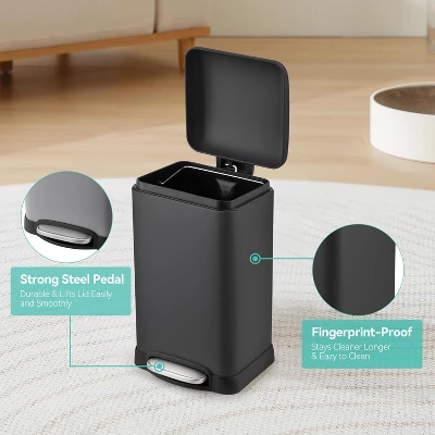 12L Bathroom Trash Can With Lid, Stainless Steel Kitchen Trash Can, Step-On Pedal, Fingerprint-Resistant Finish For Kitchen, Bathroom 6 12L Bathroom Trash Can With Lid, Stainless Steel Kitchen Trash Can, Step-On Pedal, Fingerprint-Resistant Finish For Kitchen, Bathroom - Image 6