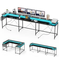 U Shaped Computer Gaming Desk With Power Outlets & LED Lights, Monitor Stand, Large Corner Desk -The Range Shop GUEST fd967077 e70b 4aac 8e28 476503fca87b
