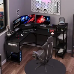 61" L Shaped Gaming Desk, With Monitor Stand, L-Shaped Corner Computer Desks, Built-in LED Lights And Side Storage Pockets, For Small Spaces 14 61" L Shaped Gaming Desk, With Monitor Stand, L-Shaped Corner Computer Desks, Built-in LED Lights And Side Storage Pockets, For Small Spaces -The Range Shop GUEST fe4790b8 2508 4fcf 82b0 566a5f0c4dec