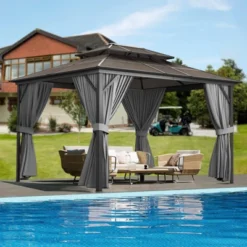 10' X 10' Aluminum Hardtop Gazebo With Galvanized Steel Double Roof Canopy, Outdoor Pergola With Curtains And Netting For Patio Backyard Deck, Grey 13 10' X 10' Aluminum Hardtop Gazebo With Galvanized Steel Double Roof Canopy, Outdoor Pergola With Curtains And Netting For Patio Backyard Deck, Grey -The Range Shop GUEST fea81787 7681 4331 ab3b 88b7c0446ce1