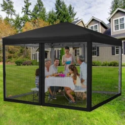 10 X 10 FT Pop Up Canopy, Party Tent With Mosquito Netting, Height Adjustable Instant Sun Shade, Portable Screen Shelter For Parties, Camping, Events
