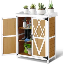 Potting Bench Outdoor Cabinet With Metal Tabletop, Wooden Storage Cabinets Weatherproof, Planting Work Benches With Adjustable Shelf -The Range Shop GUEST fec27f58 428b 4746 b6ff c63e654b2709