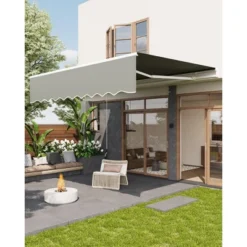 Manual Retractable Awning - Waterproof Sun Shade Patio Awning, Aluminum Frame, 280g Polyester Fabric, Adjustable Roll Out Awning For House Deck Porch